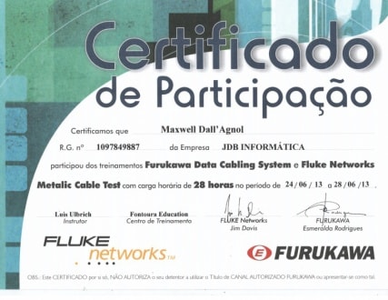 Furukawa Data Cabling System e Fluke Networks Metalic Cabling Test